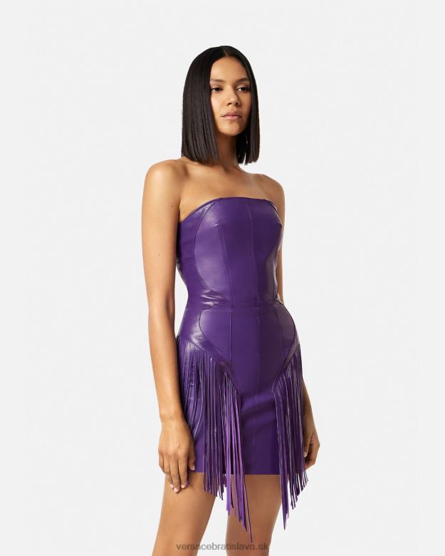 oblečenie X8X8P73 Versace kožené mini šaty so strapcami fialový ženy