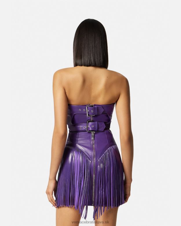 oblečenie X8X8P73 Versace kožené mini šaty so strapcami fialový ženy