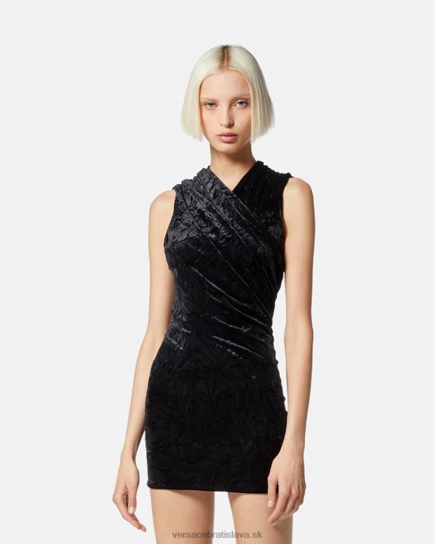 oblečenie X8X8P76 Versace asymetrické zamatové minišaty čierna ženy