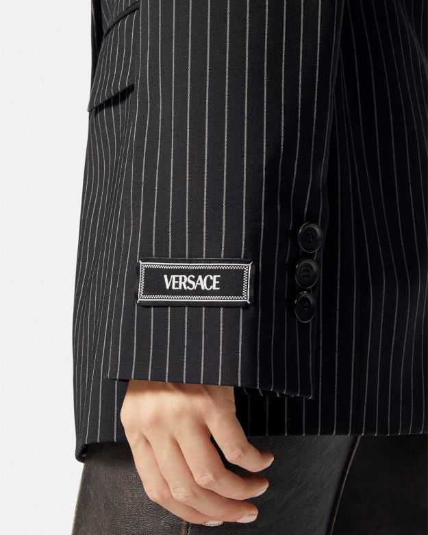 oblečenie X8X8P113 Versace pruhované jednoradové sako čierna ženy