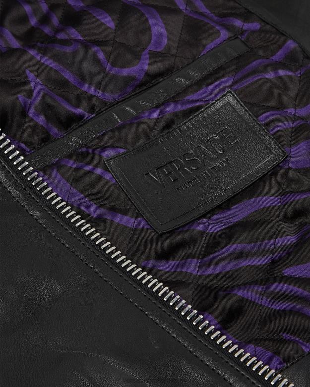 oblečenie X8X8P101 Versace kožená bunda so strapcami čierna ženy