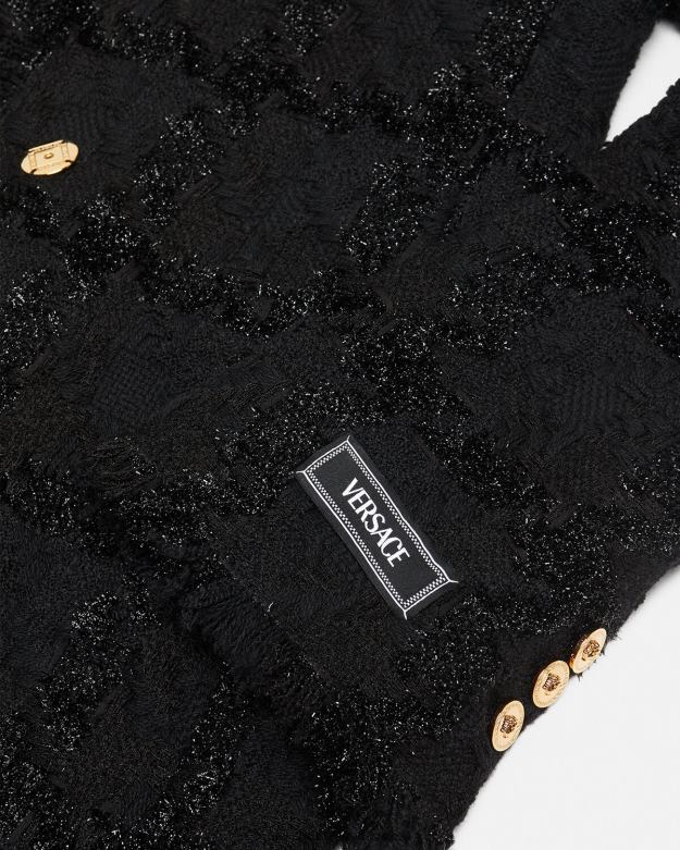 oblečenie X8X8P102 Versace ostnatý tvídový dlhý kabát čierna ženy