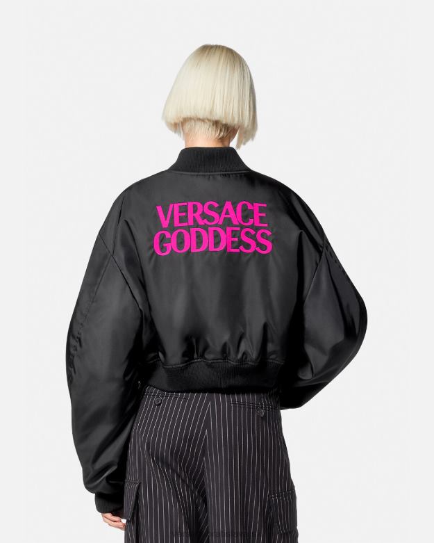 oblečenie X8X8P103 Versace Goddess crop bomber bunda čierna ženy