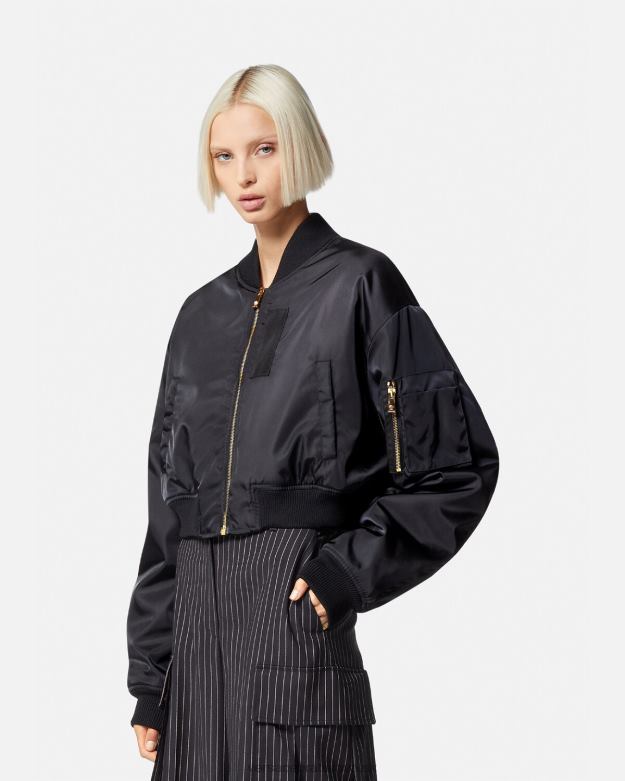 oblečenie X8X8P103 Versace Goddess crop bomber bunda čierna ženy