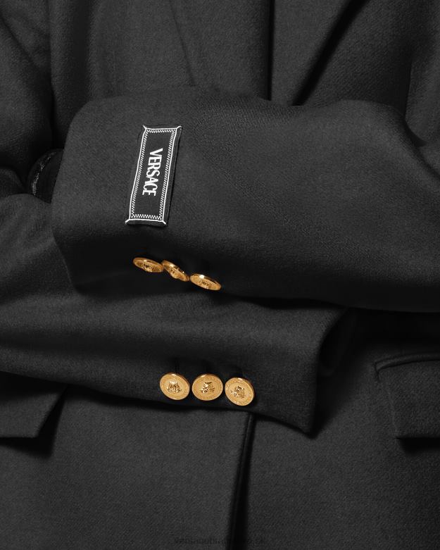 oblečenie X8X8P91 Versace medúzový dlhý vlnený kabát čierna ženy