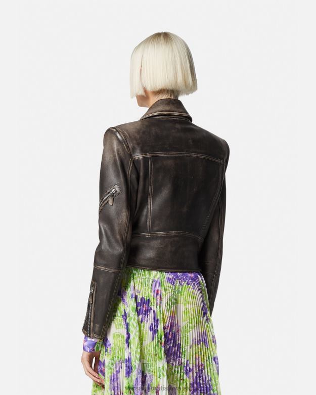 oblečenie X8X8P98 Versace barocco brúsená kožená bunda sivá ženy