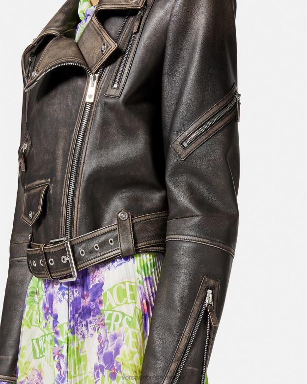 oblečenie X8X8P98 Versace barocco brúsená kožená bunda sivá ženy