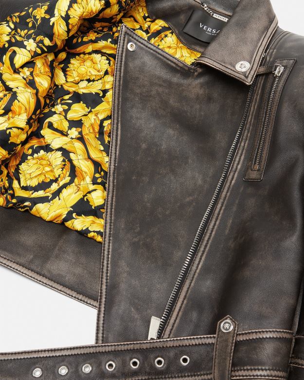 oblečenie X8X8P98 Versace barocco brúsená kožená bunda sivá ženy