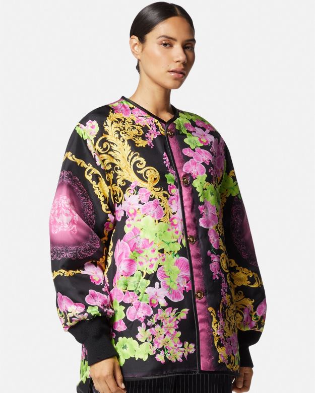 oblečenie X8X8P99 Versace obojstranná medúza orchideová bunda čierna a tlač ženy