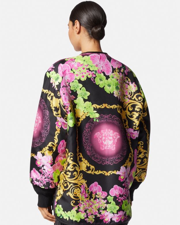 oblečenie X8X8P99 Versace obojstranná medúza orchideová bunda čierna a tlač ženy
