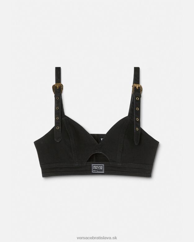 oblečenie X8X8P2145 Versace denim crop top s barokovou sponou čierna ženy