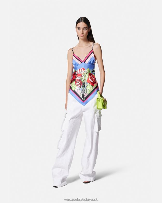 oblečenie X8X8P2165 Versace ruže faulard top svetlo modrá ženy