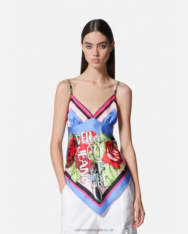 oblečenie X8X8P2165 Versace ruže faulard top svetlo modrá ženy