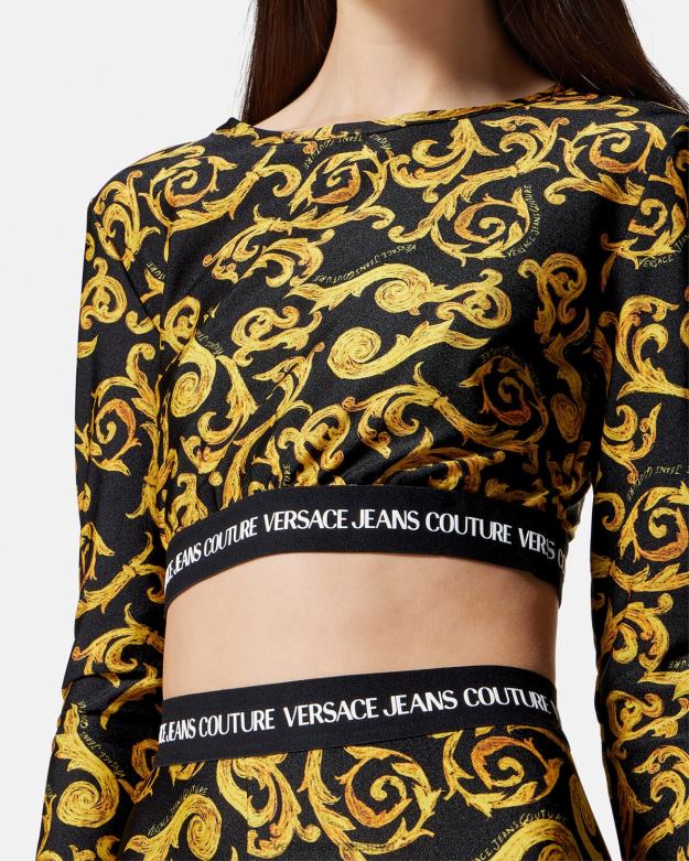 oblečenie X8X8P2167 Versace sketch couture crop top čierne zlato ženy