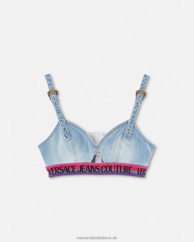 oblečenie X8X8P2200 Versace crop top s logom denim Modrá ženy