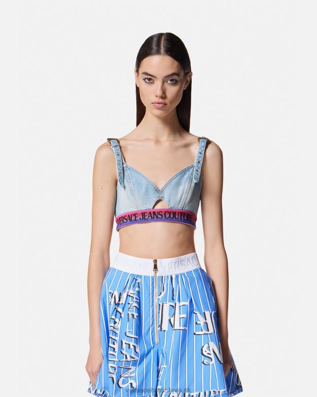 oblečenie X8X8P2200 Versace crop top s logom denim Modrá ženy