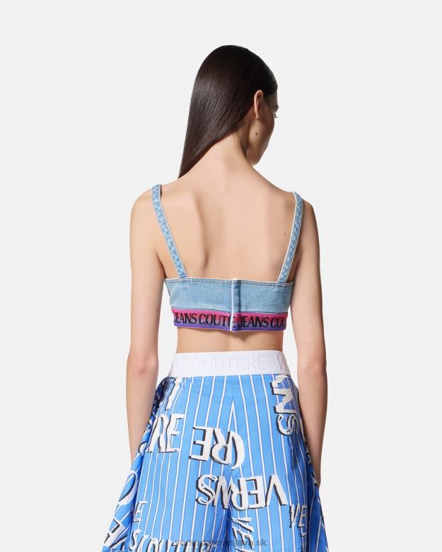 oblečenie X8X8P2200 Versace crop top s logom denim Modrá ženy