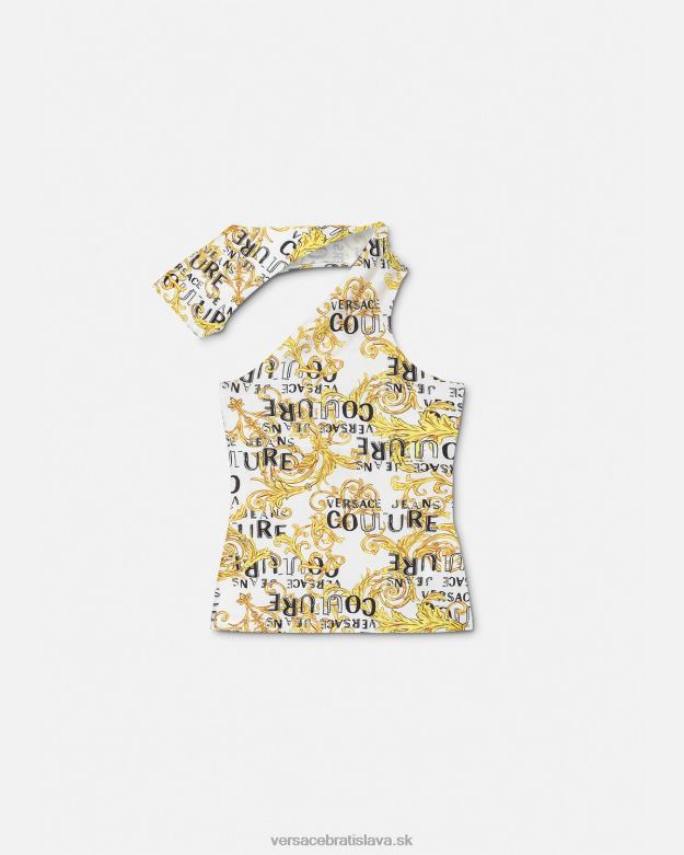 oblečenie X8X8P2205 Versace logo couture top na jedno rameno zlatá a biela ženy
