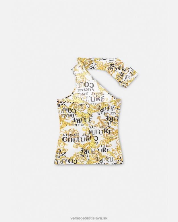 oblečenie X8X8P2205 Versace logo couture top na jedno rameno zlatá a biela ženy