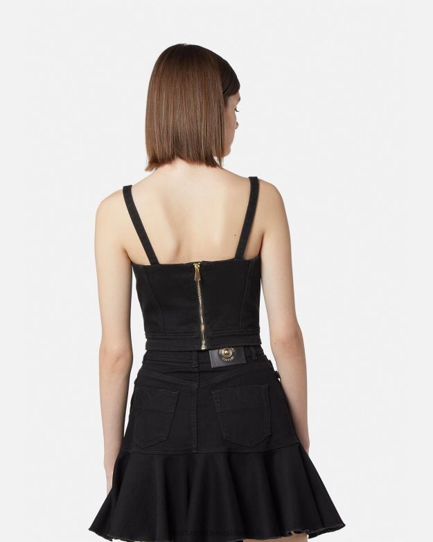 oblečenie X8X8P2219 Versace baroková móda 1 pracka prsnatejší top čierna ženy