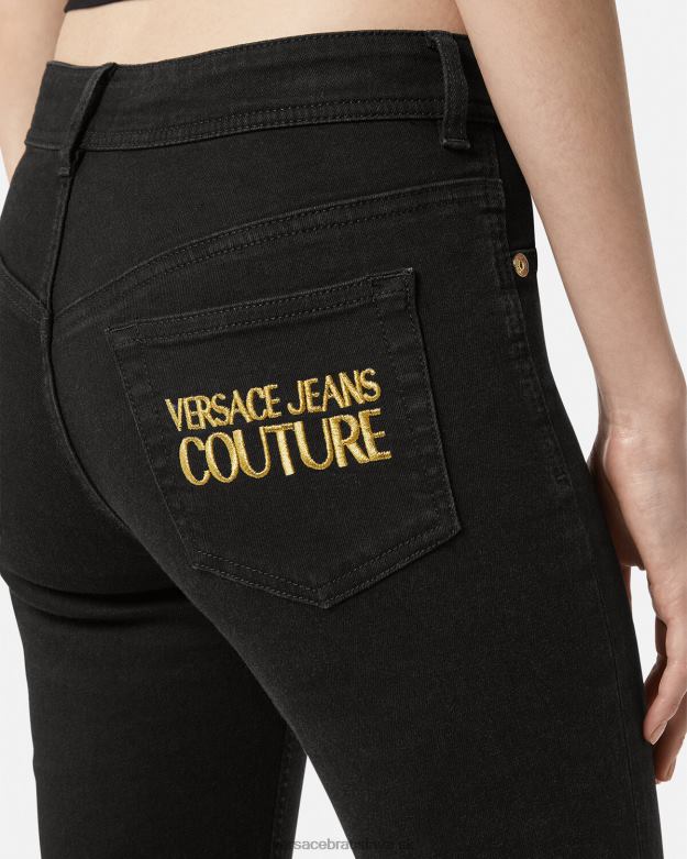 oblečenie X8X8P2246 Versace úzke džínsy s logom čierna ženy