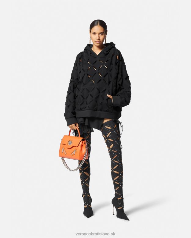 oblečenie X8X8P142 Versace distressed slash oversized mikina s kapucňou čierna ženy