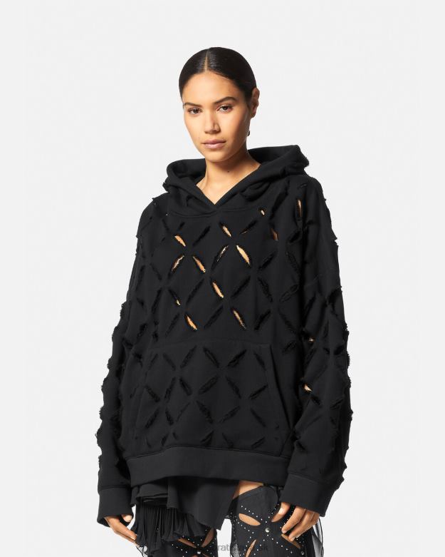 oblečenie X8X8P142 Versace distressed slash oversized mikina s kapucňou čierna ženy