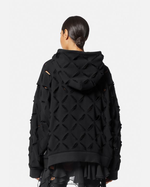 oblečenie X8X8P142 Versace distressed slash oversized mikina s kapucňou čierna ženy