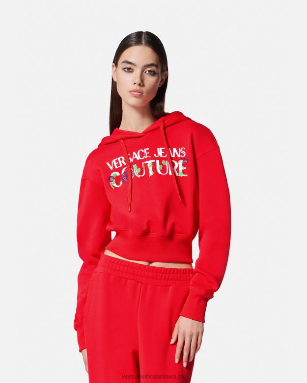 oblečenie X8X8P2170 Versace crop mikina s logom ruží oranžová ženy