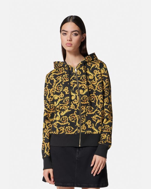 oblečenie X8X8P2175 Versace skica couture mikina s kapucňou čierne zlato ženy
