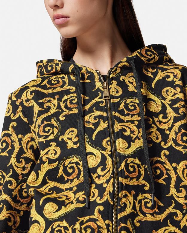 oblečenie X8X8P2175 Versace skica couture mikina s kapucňou čierne zlato ženy