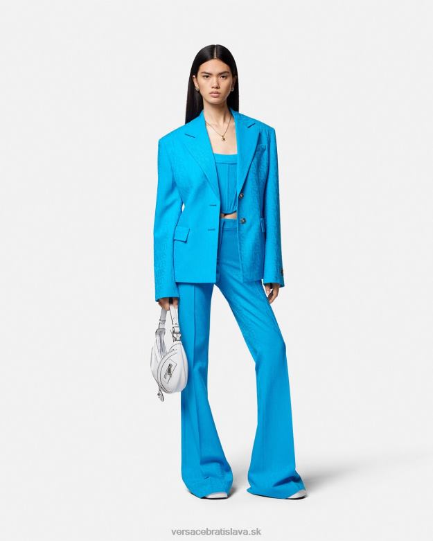oblečenie X8X8P121 Versace celoplošné žakárové spoločenské nohavice Modrá ženy