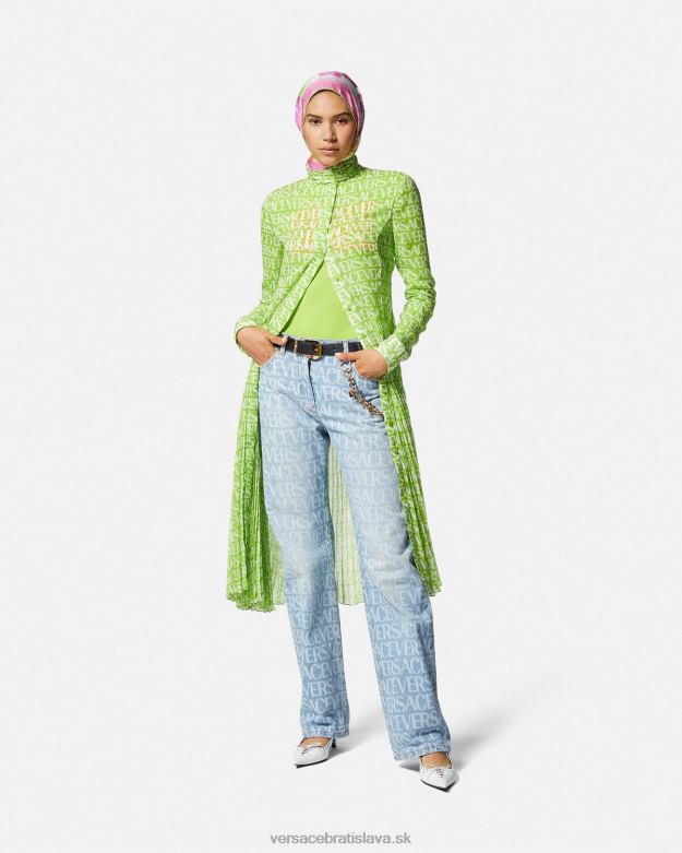 oblečenie X8X8P198 Versace celoplošné džínsy so širokými nohavicami Modrá ženy