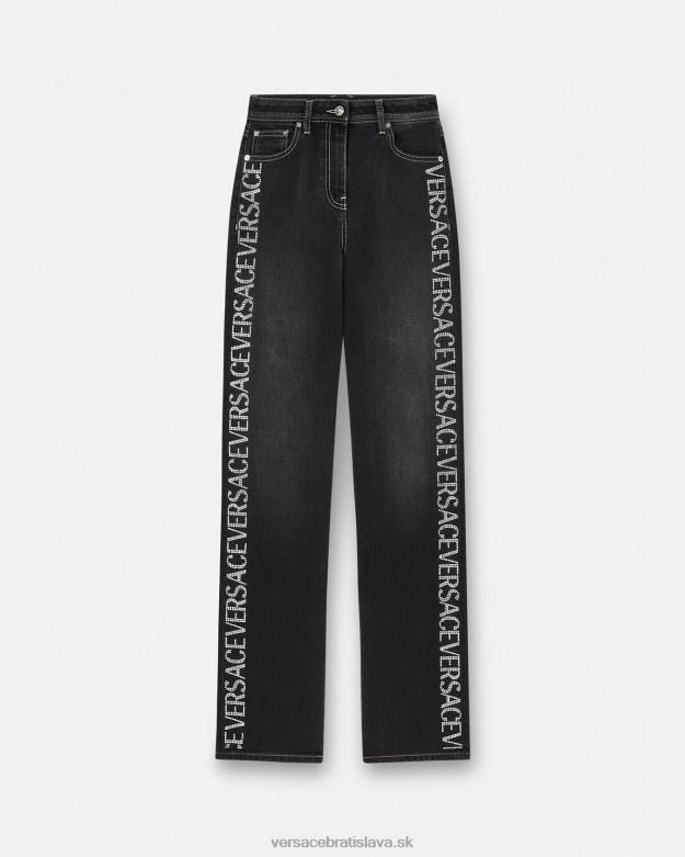 oblečenie X8X8P213 Versace krištáľové celoplošné džínsy čierna ženy