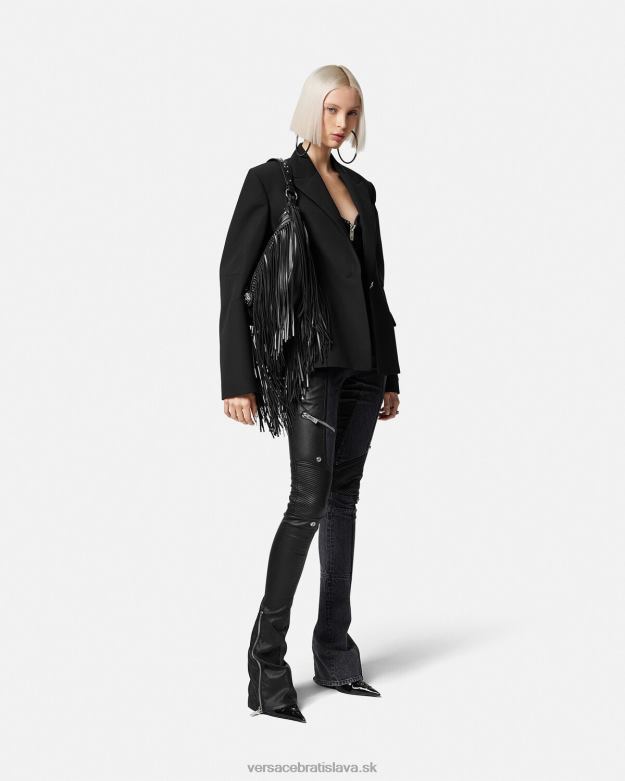 oblečenie X8X8P224 Versace džínsové kožené nohavice čierna ženy