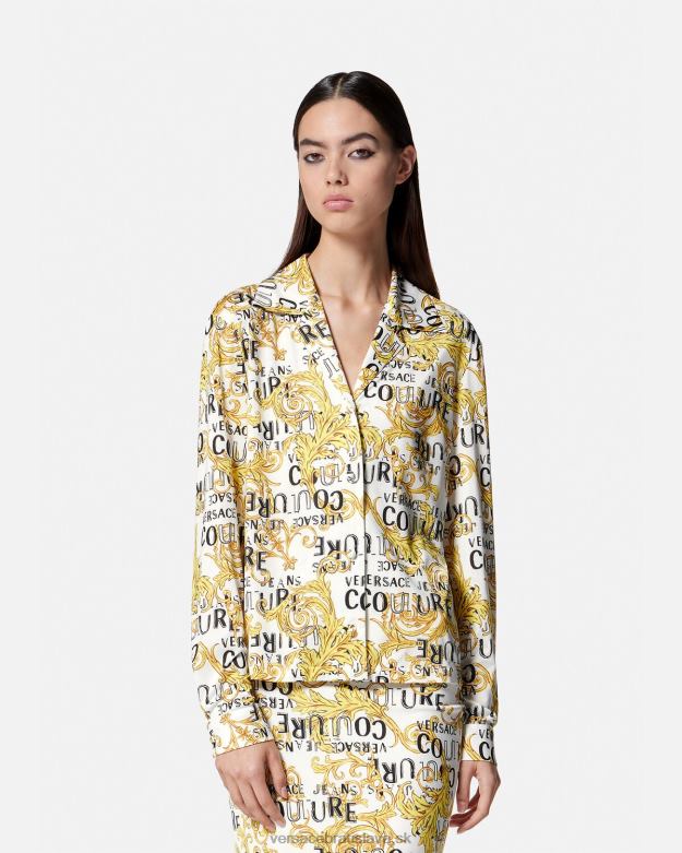 oblečenie X8X8P2201 Versace módna košeľa s logom zlatá a biela ženy