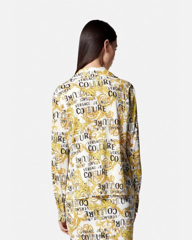 oblečenie X8X8P2201 Versace módna košeľa s logom zlatá a biela ženy