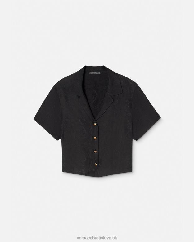 spodná bielizeň a plážové oblečenie X8X8P1028 Versace barocco žakárový crop pyžamový top čierna a sivá ženy