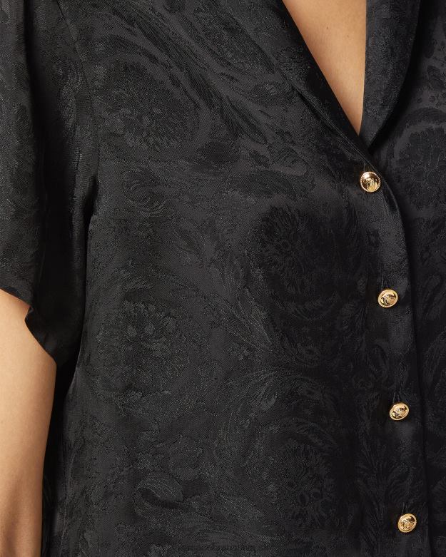 spodná bielizeň a plážové oblečenie X8X8P1028 Versace barocco žakárový crop pyžamový top čierna a sivá ženy
