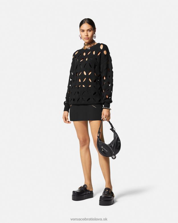 oblečenie X8X8P125 Versace strihaná vlnená minisukňa čierna ženy