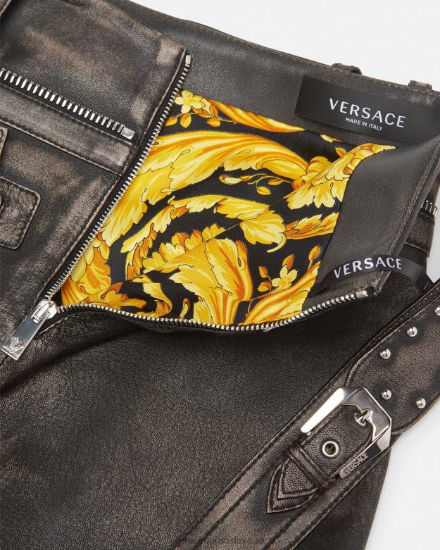 oblečenie X8X8P182 Versace minisukňa z brúsenej kože sivá ženy