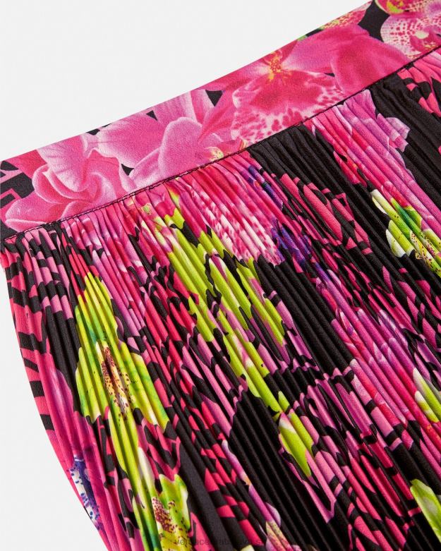 oblečenie X8X8P183 Versace plisovaná sukňa s logom orchidea čierna a tlač ženy