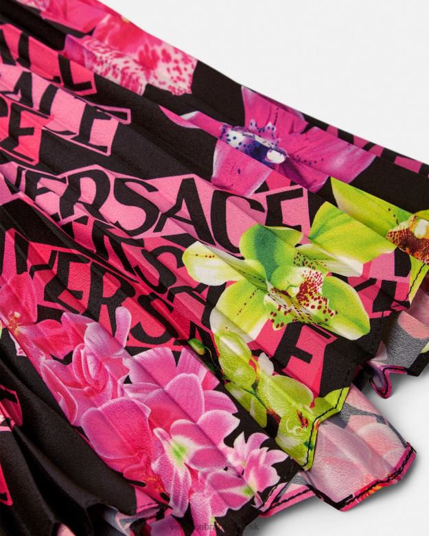 oblečenie X8X8P183 Versace plisovaná sukňa s logom orchidea čierna a tlač ženy