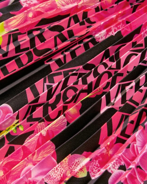 oblečenie X8X8P183 Versace plisovaná sukňa s logom orchidea čierna a tlač ženy