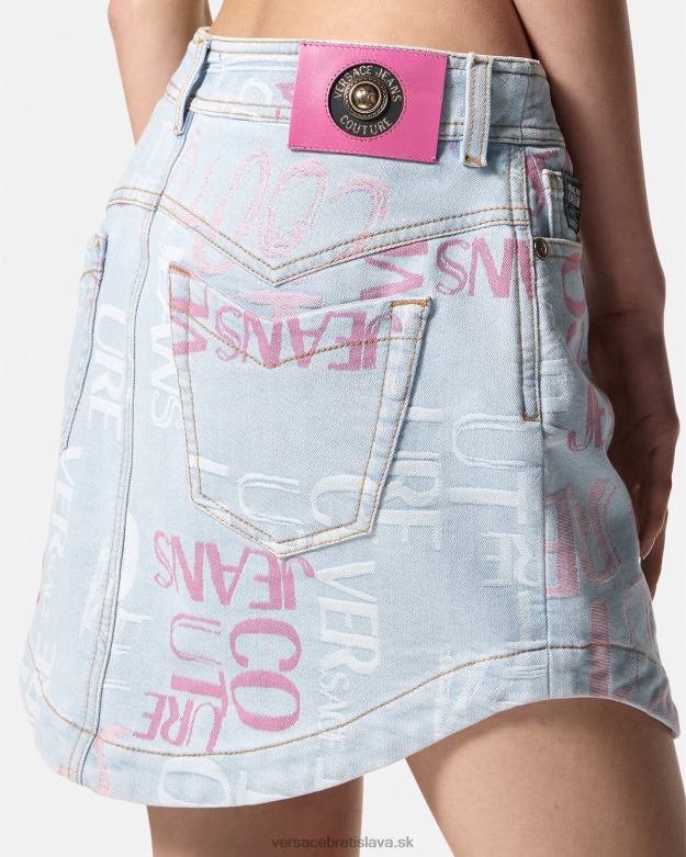 oblečenie X8X8P2179 Versace Džínová minisukňa s logom doodle Modrá ženy