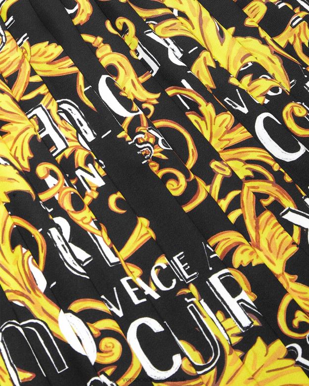 oblečenie X8X8P2250 Versace couture plisovaná sukňa s logom čierne zlato ženy