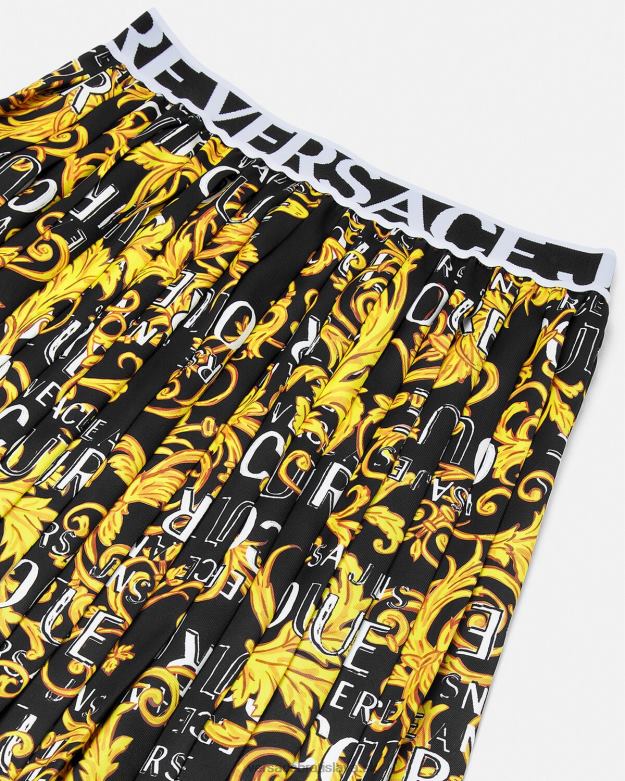 oblečenie X8X8P2250 Versace couture plisovaná sukňa s logom čierne zlato ženy