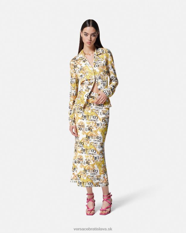 oblečenie X8X8P2251 Versace couture midi sukňa s logom zlatá a biela ženy
