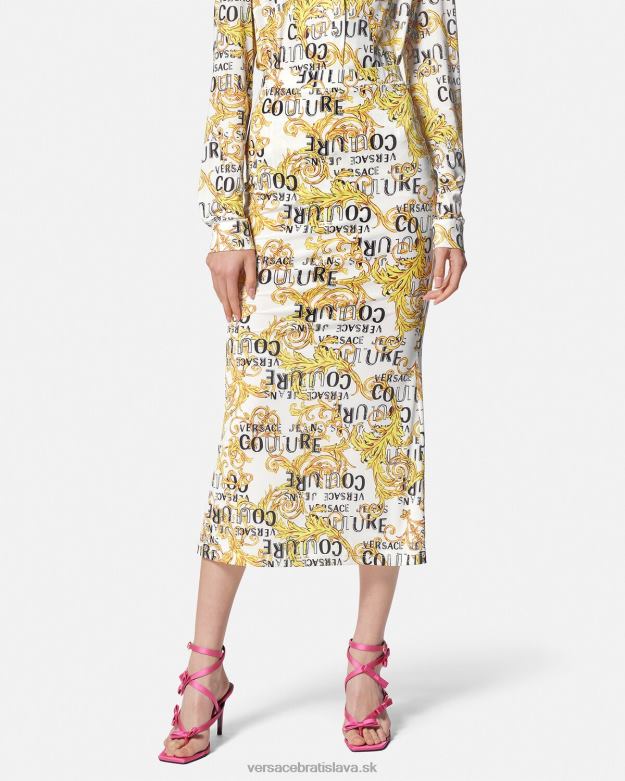 oblečenie X8X8P2251 Versace couture midi sukňa s logom zlatá a biela ženy
