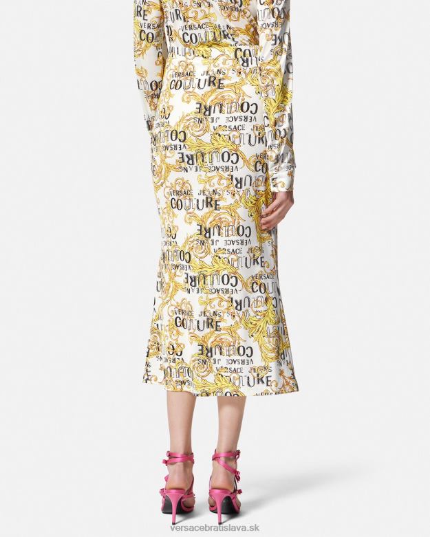 oblečenie X8X8P2251 Versace couture midi sukňa s logom zlatá a biela ženy